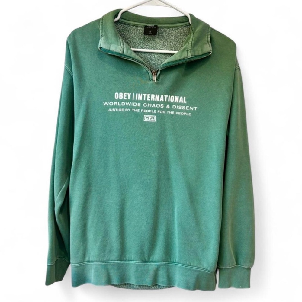 Obey Men's Green Quarter Zip Sweater